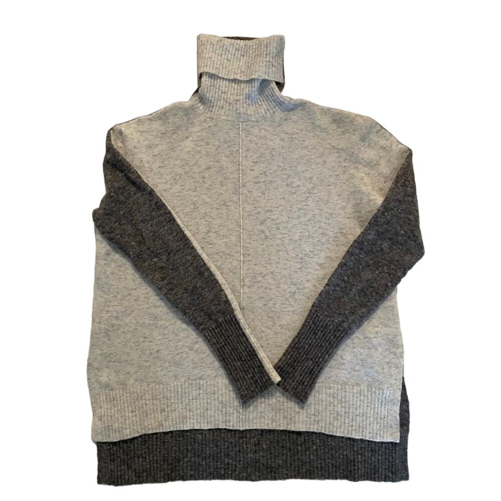 Athleta Two Tone Gray Merino Wool Blend Solid Turtleneck Ribbed Sweater Size S - Picture 5 of 7